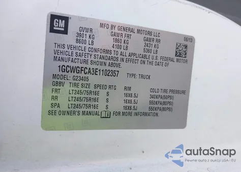 2014 Chevrolet Express 2500 Work Van from USA, damaged, VIN 1GCWGFCA3E1102357